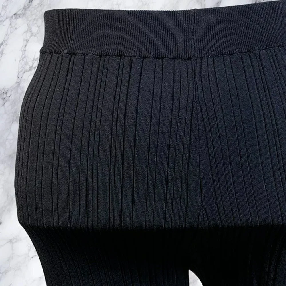 Michael Costello xREVOLVE Knit Ribbed Leggings - Black